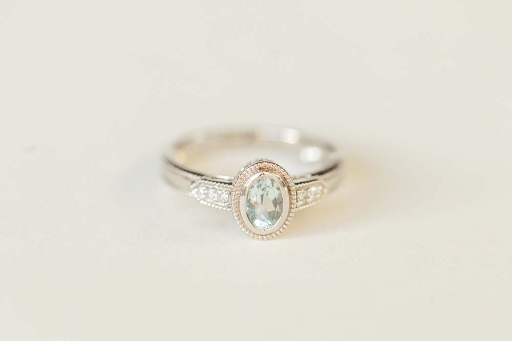 Ring with 6X4MM Oval Aquamarine and .05 Carat TW of Diamonds in 14kt White Gold