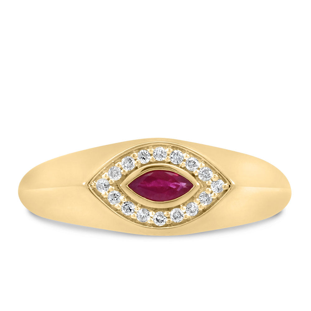 4.5x2.5MM Marquise-Cut Ruby Evil Eye Ring with .09 Carat TW of Diamonds in 10kt Yellow Gold