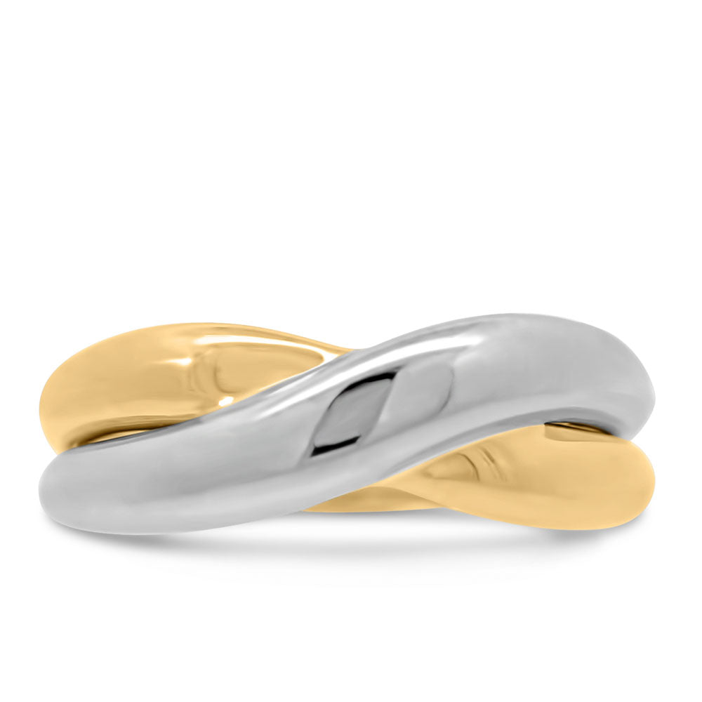 Two Tone Crossover Ring in 10KT Yellow and White Gold