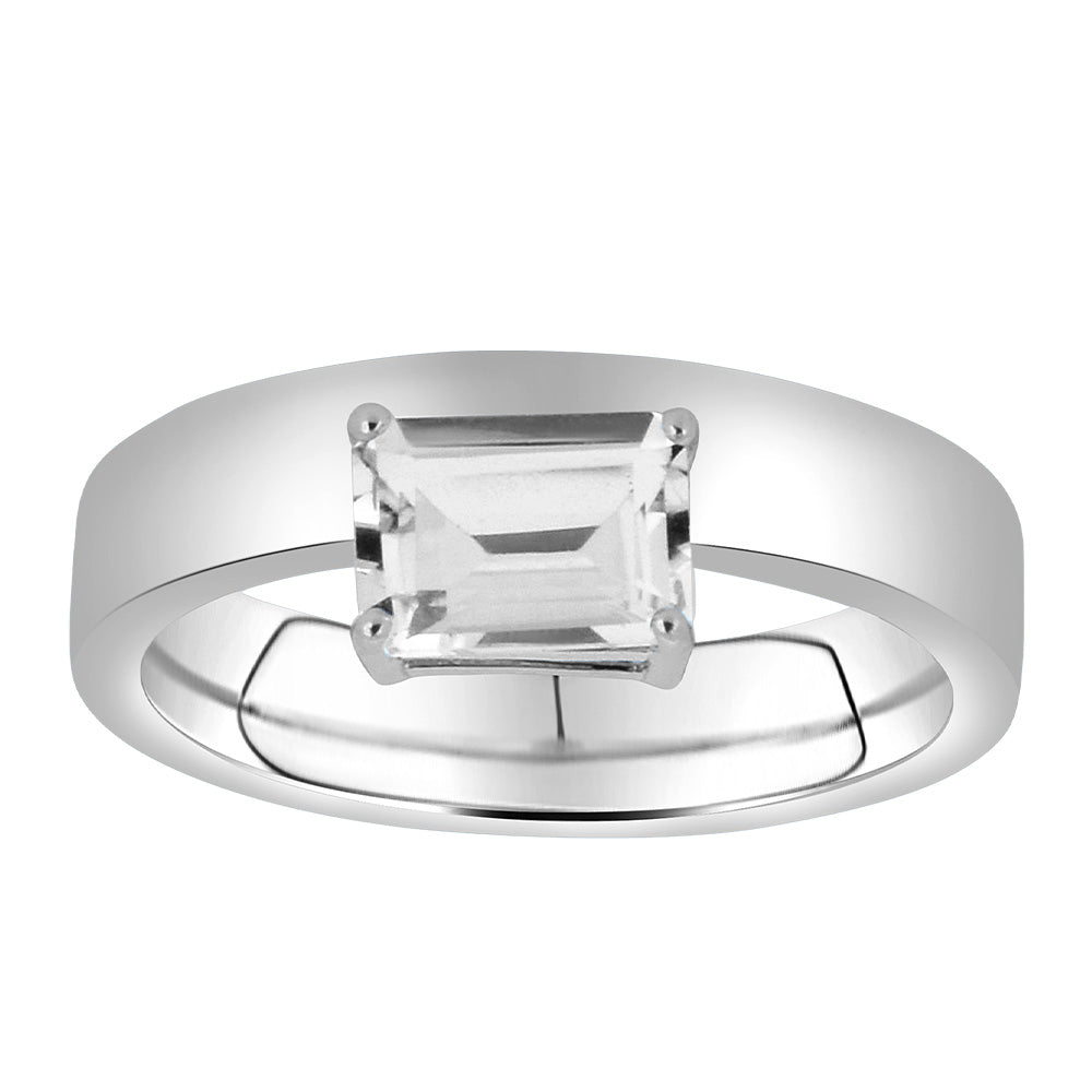 Ring with Emerald Cut White Topaz in Sterling Silver