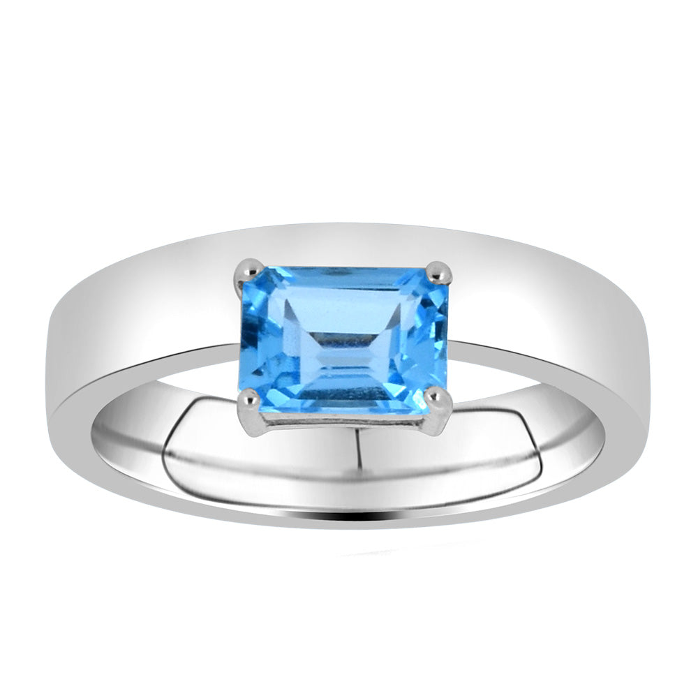 Ring with Emerald Cut Swiss Blue Topaz in Sterling Silver