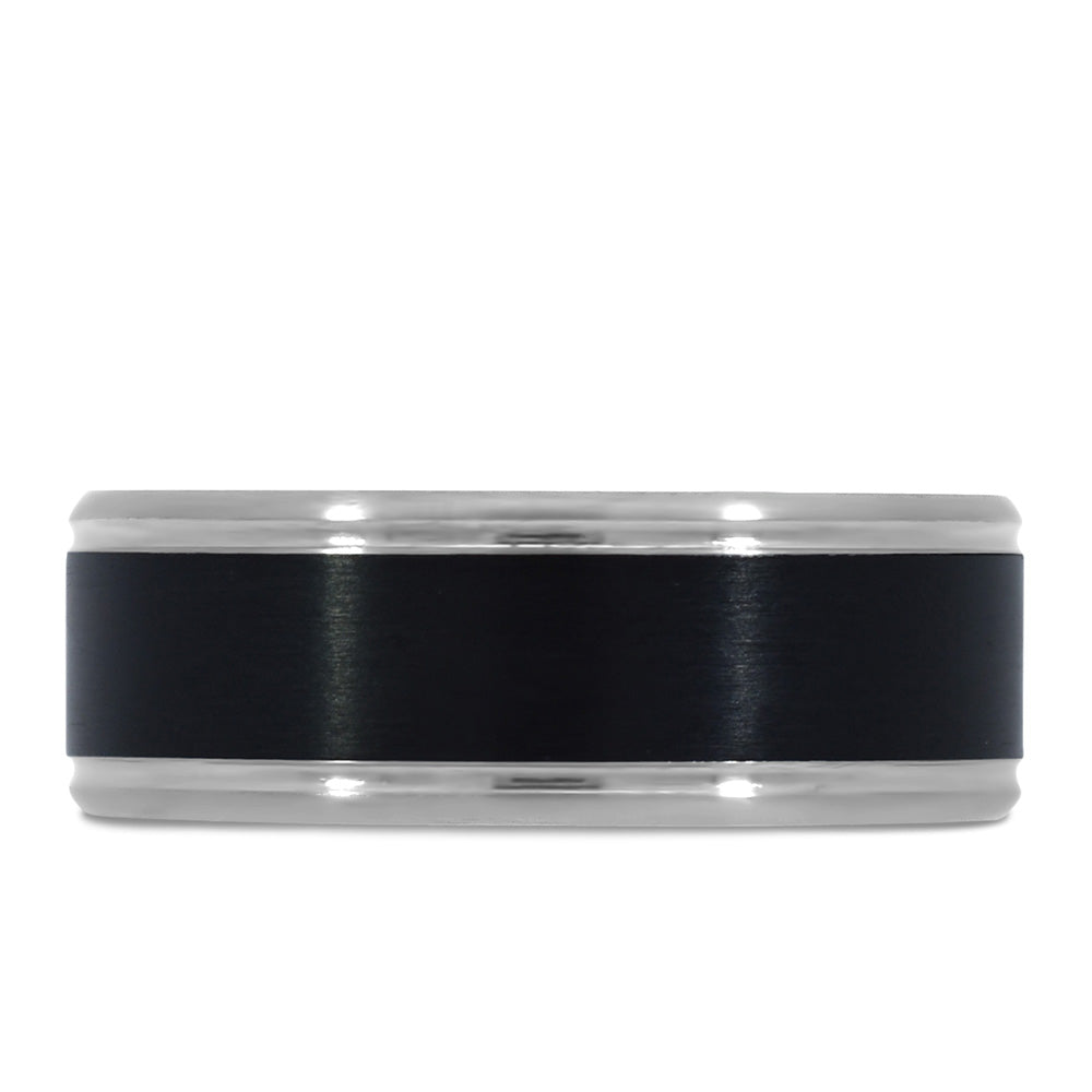 8MM Black and Silver Tone Comfort Fit Wedding Band in Tantalum