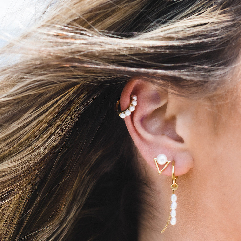 Triangle Earrings With White Freshwater Pearl