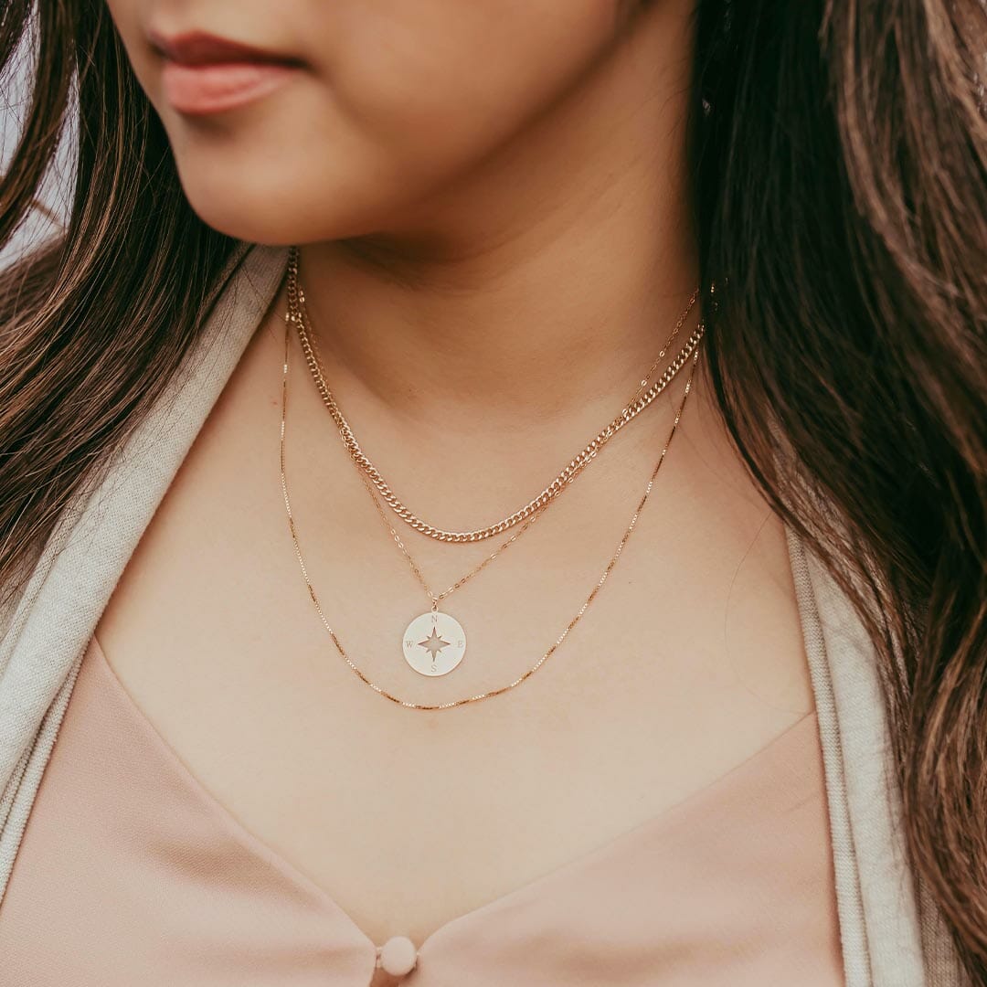 18" Compass Necklace in 14kt Yellow Gold