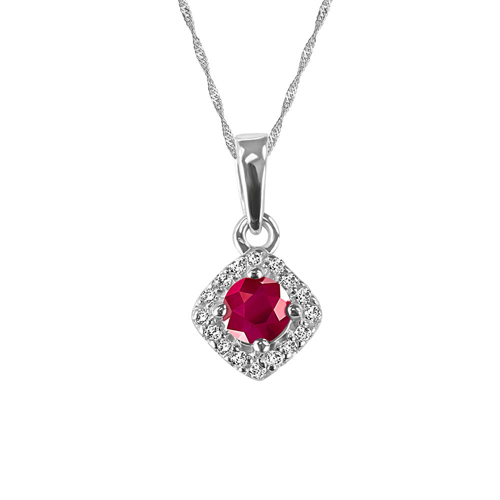 Pendant With .08 Carat TW Of Diamonds And Ruby In 10kt White Gold With Chain