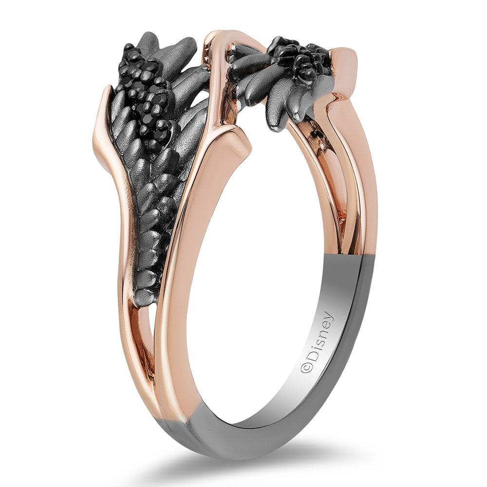 Enchanted Disney Villain Maleficent Ring with .10 Carat TW of Black Diamonds in Black Rhodium Plated Sterling Silver and 10kt Rose Gold