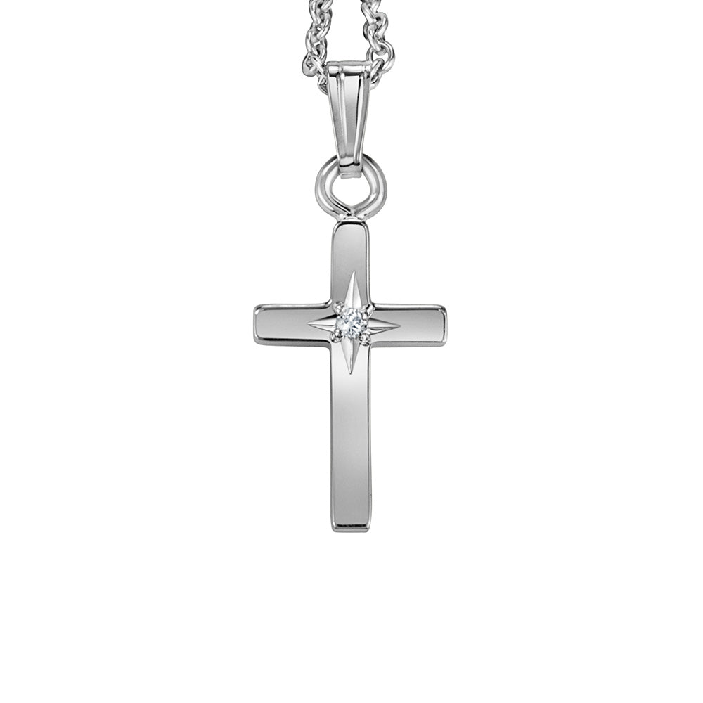 Childrens' Precious Forever Cross Pendant with Diamonds in Sterling Silver with Chain
