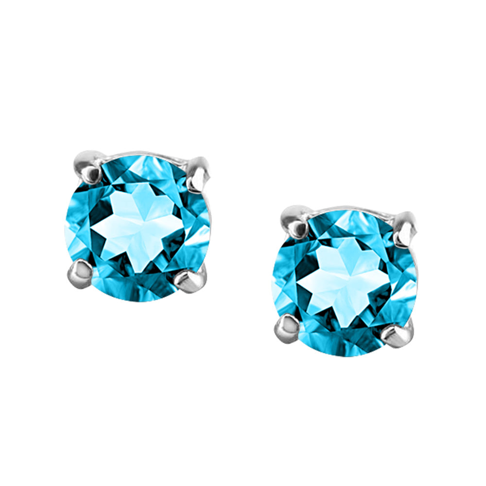 4MM Stud Earrings With Blue Topaz In 14kt White Gold