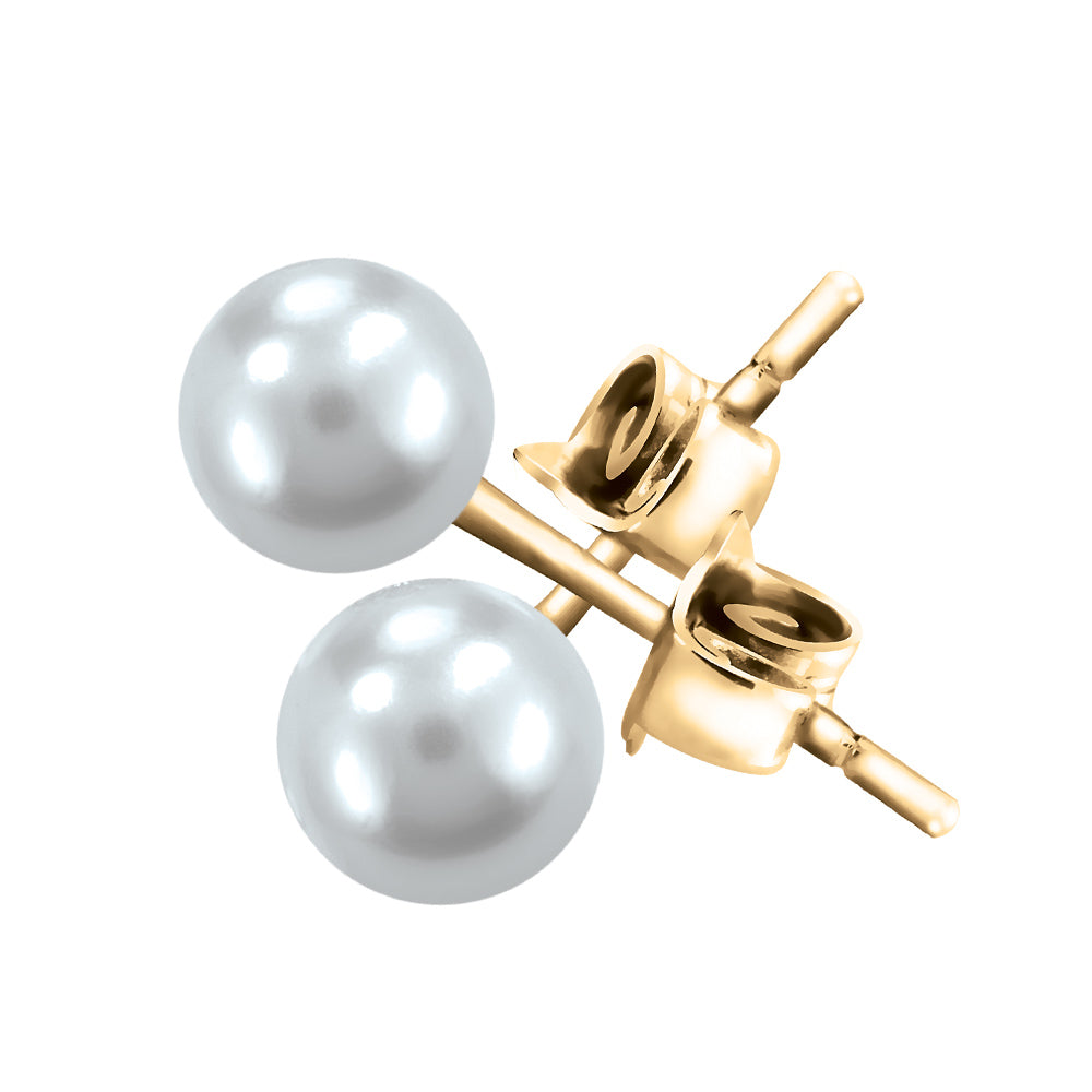 5mm White Pearl Stud Earrings in 14kt Yellow Gold