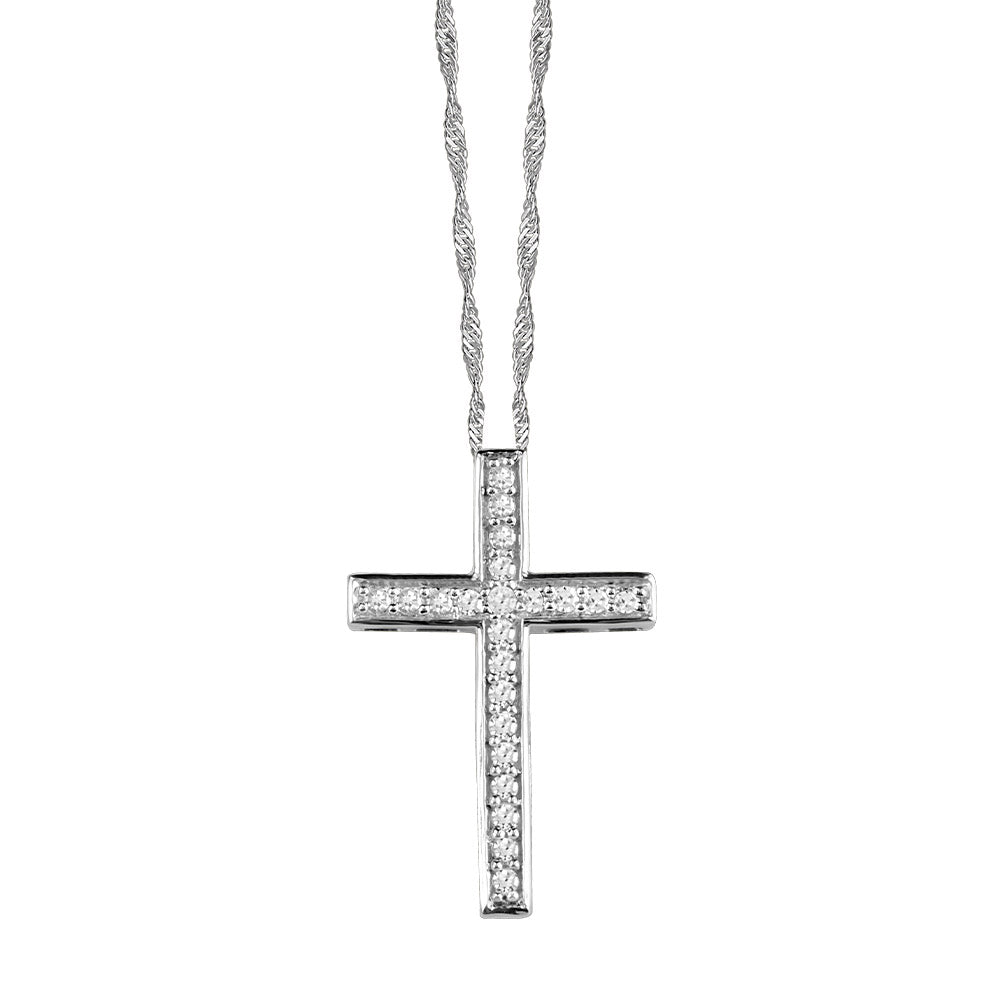 Cross Pendant with .15 Carat TW of Diamonds in 10kt White Gold with Chain