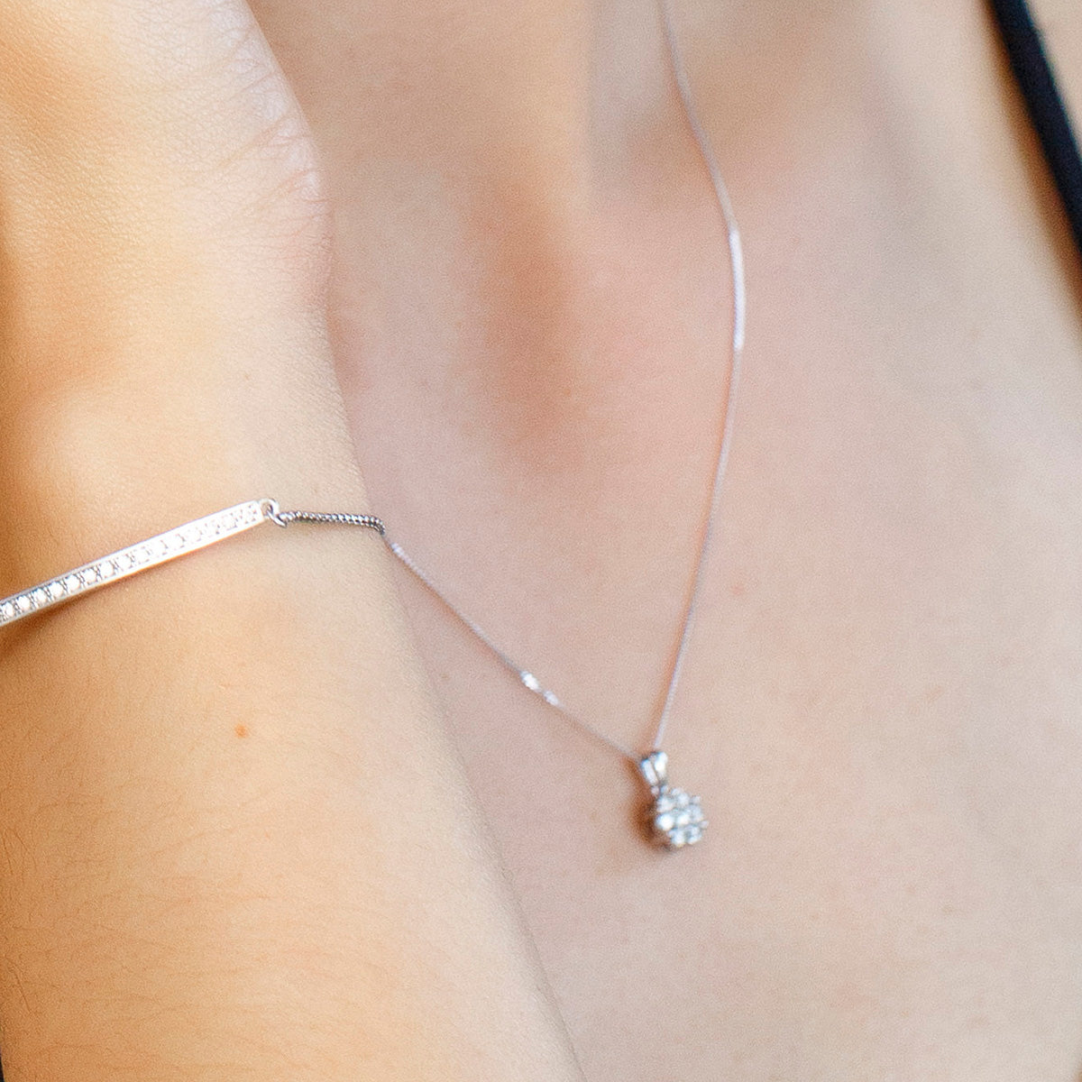 Cluster Pendant with .50 Carat TW of Diamonds in 10kt White Gold with Chain