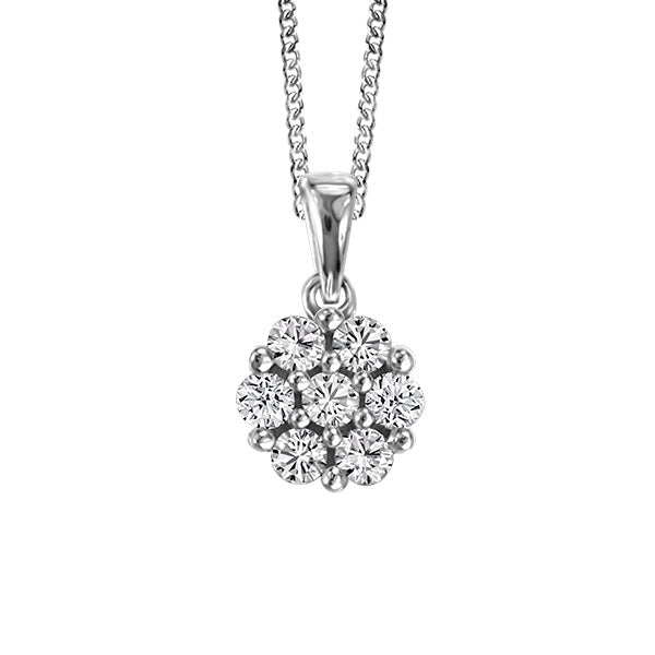 Cluster Pendant with .50 Carat TW of Diamonds in 10kt White Gold with Chain