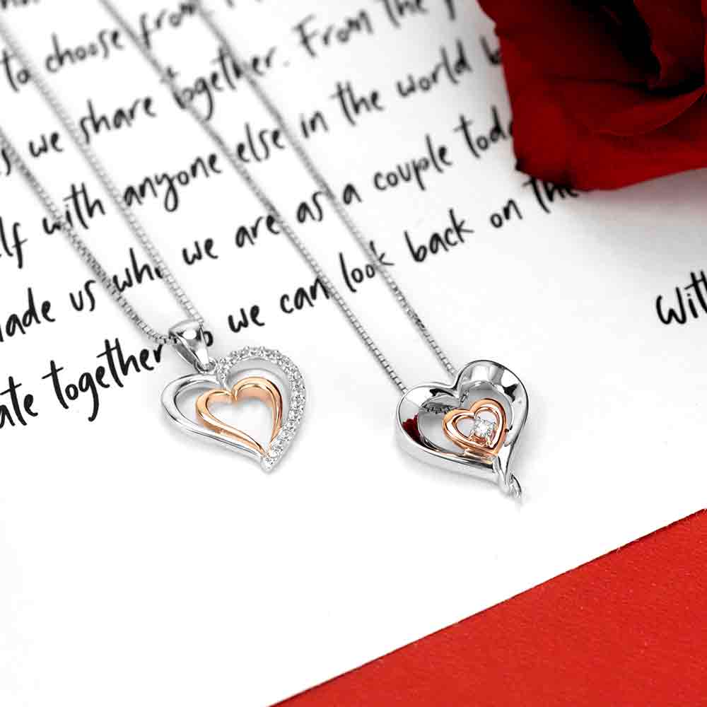 Heart Pendant with Diamond in Sterling Silver with Chain