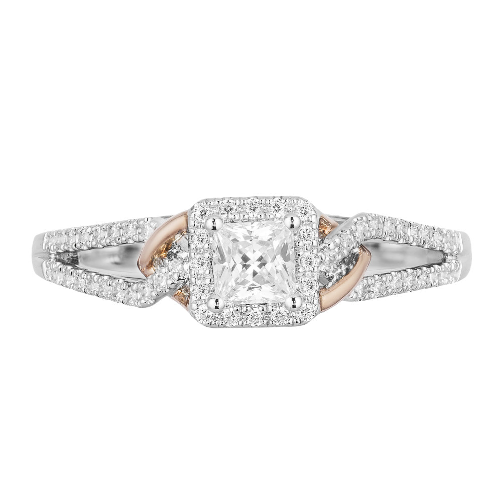 Enchanted Disney Aurora Engagement Ring with .50 Carat TW of Diamonds in 14kt White and Rose Gold
