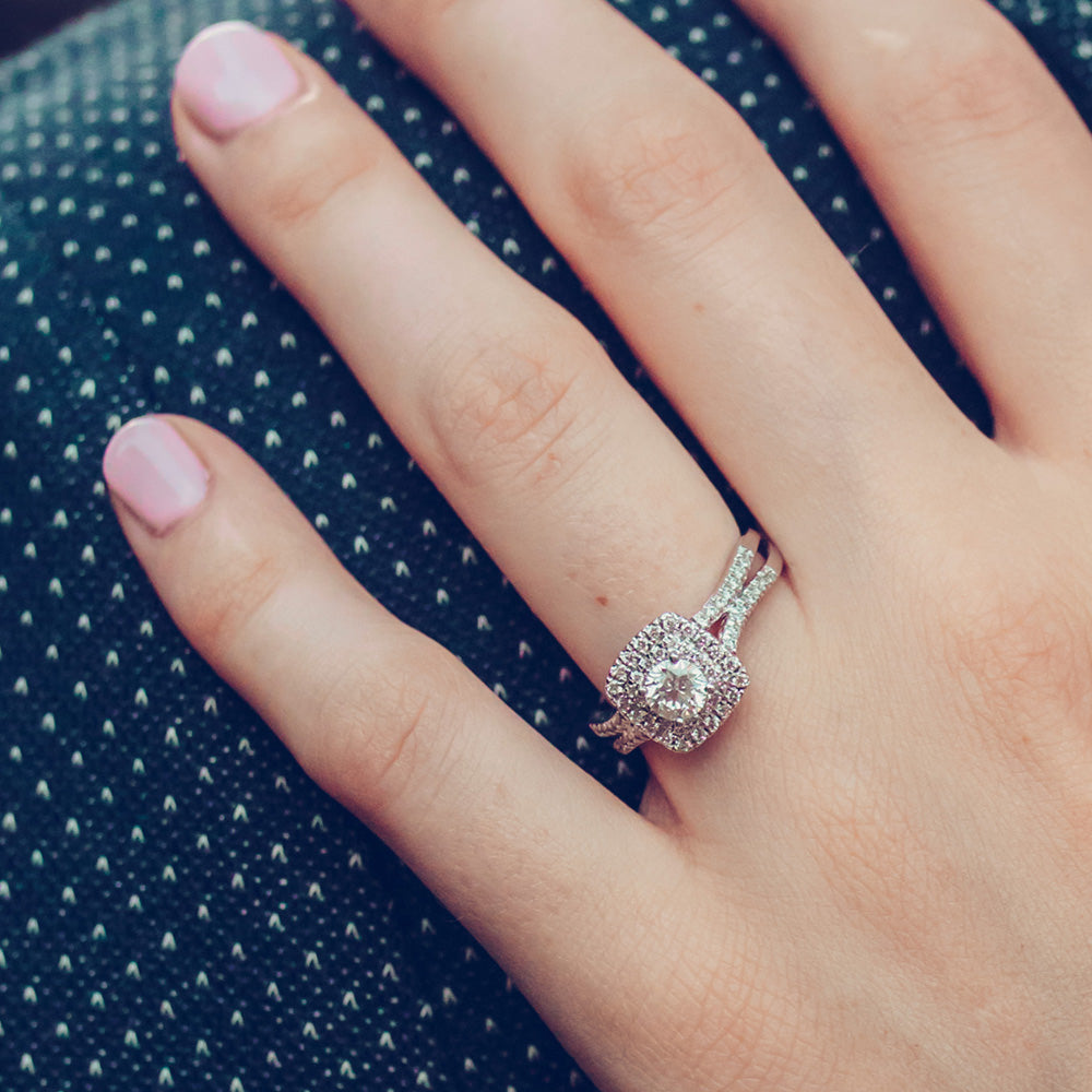 Colourless Collection Double Halo Engagement Ring with .74 Carat TW of Diamonds in 18kt White Gold