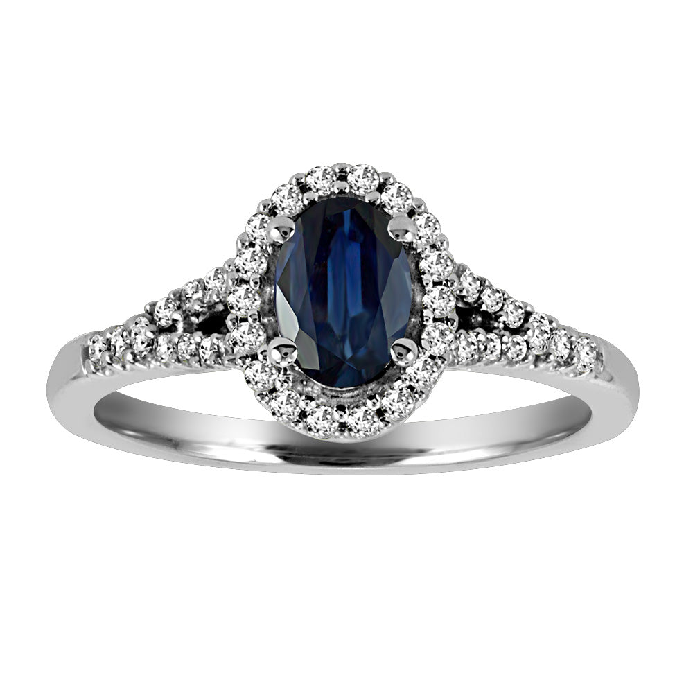 Ring with Blue Sapphire and .20 Carat TW of Diamonds in 10kt White Gold