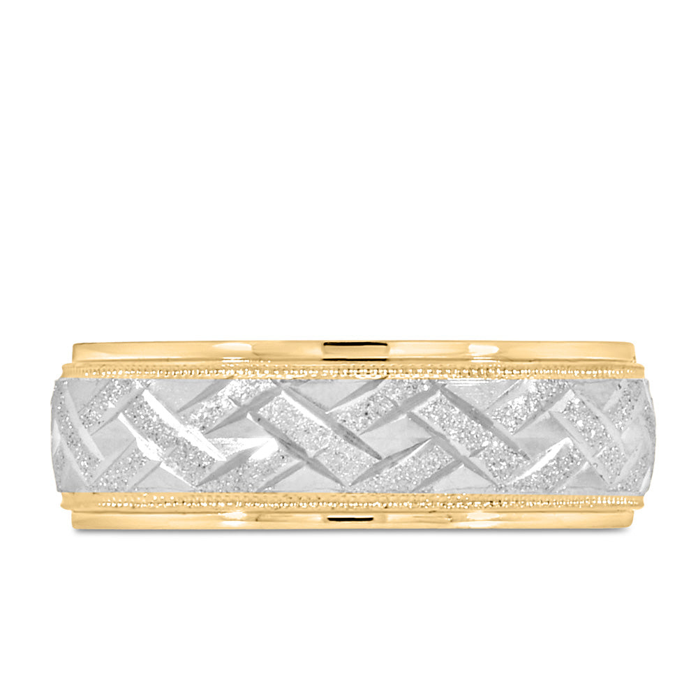 6MM Roll Finish Comfort Fit Wedding Band in White and Yellow Gold