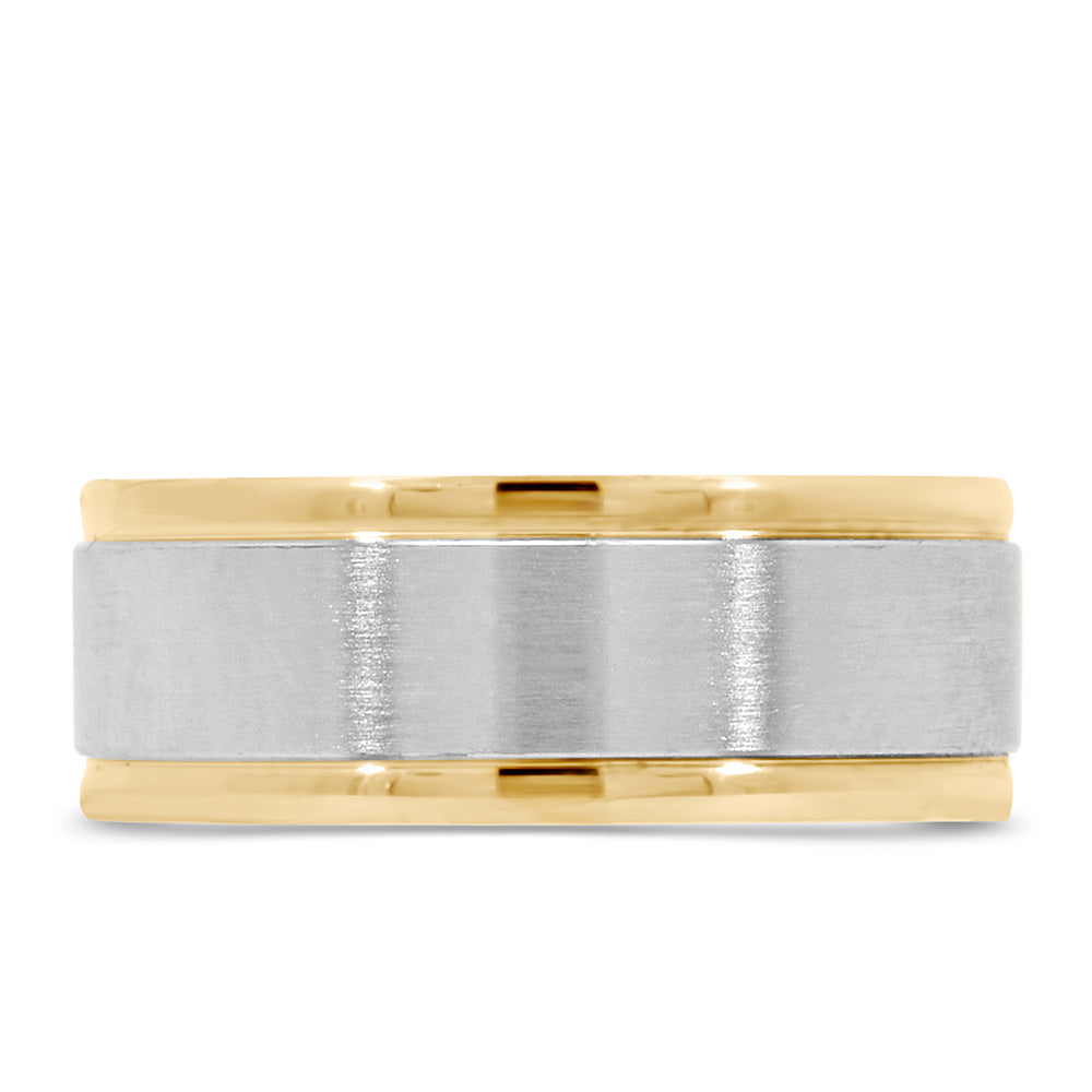 8MM Satin Finish Comfort Fit Wedding Band in White and Yellow Gold