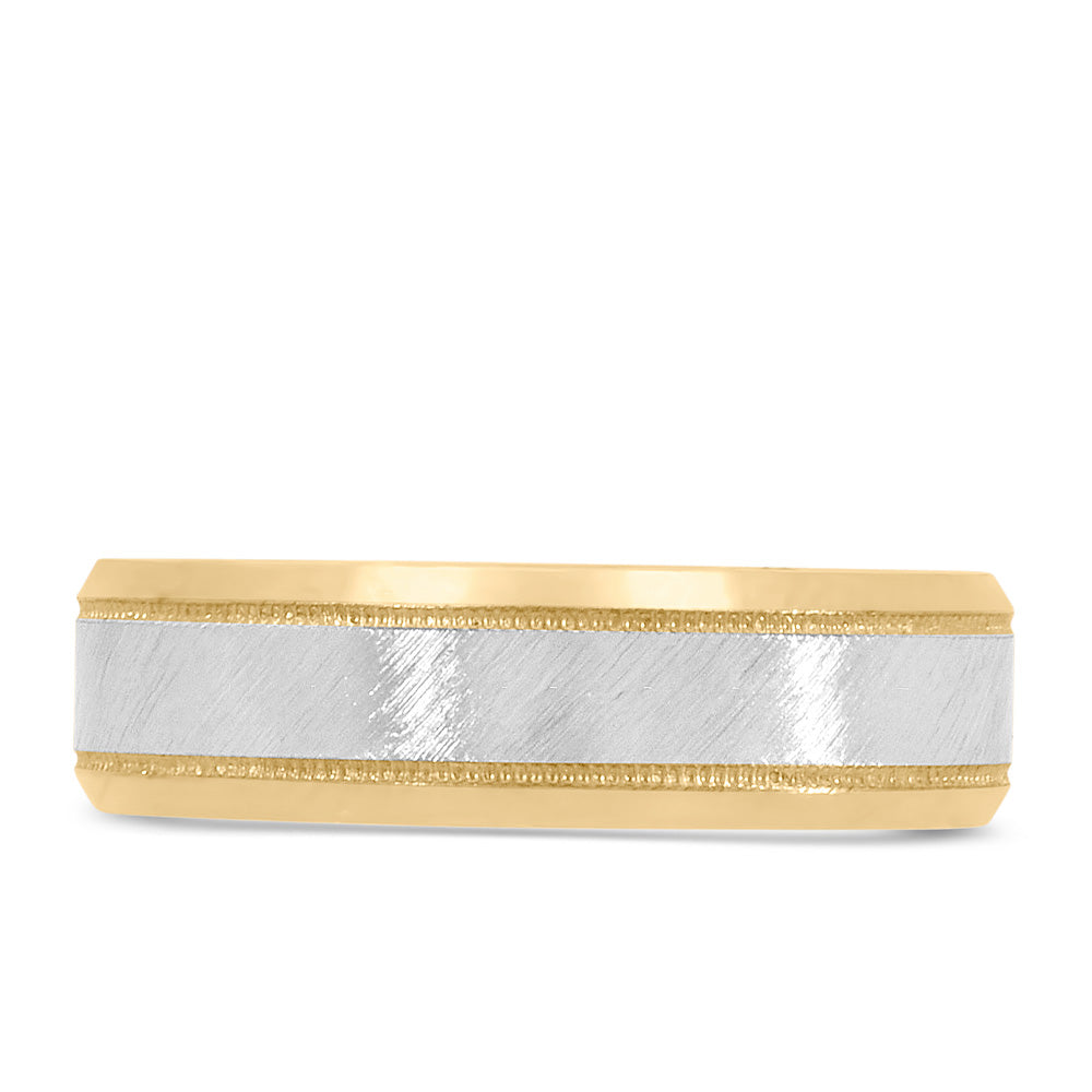 6MM Brushed Finish Comfort Fit Wedding Band in White and Yellow Gold