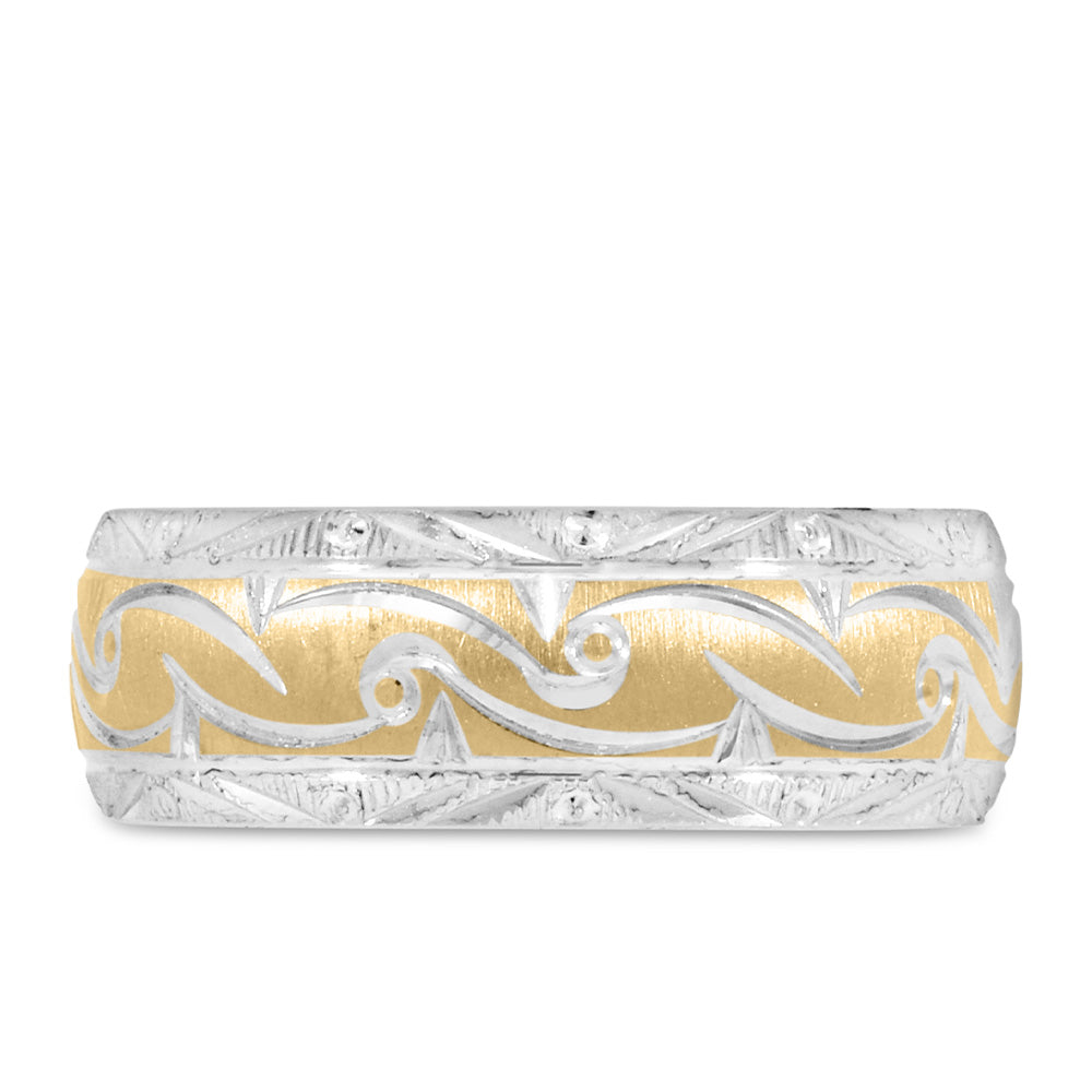 8MM Diamond Cut Comfort Fit Wedding Band in White and Yellow Gold