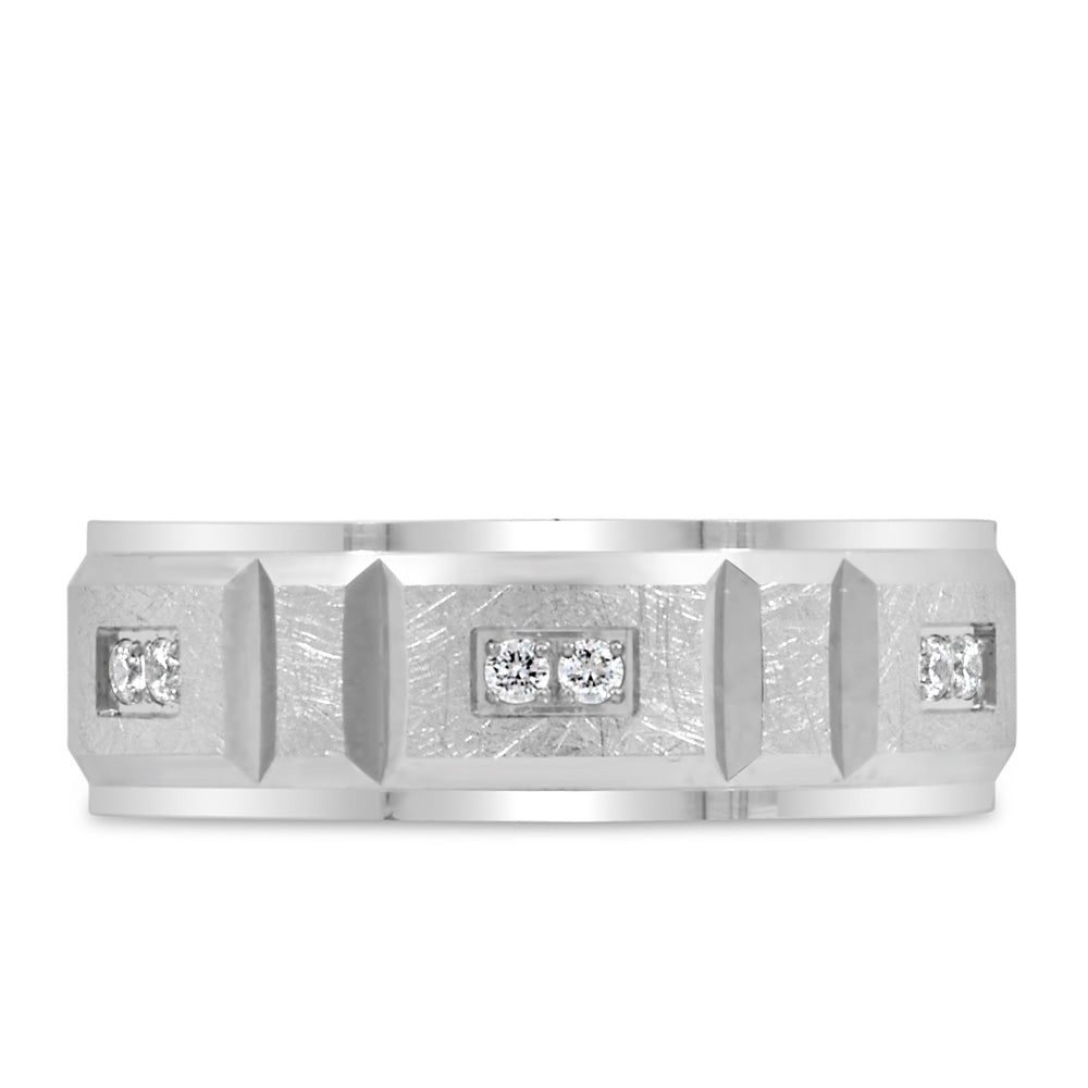 7MM Scratch Finish Comfort Fit Wedding Band with .09 Carat TW of Diamonds in White Gold