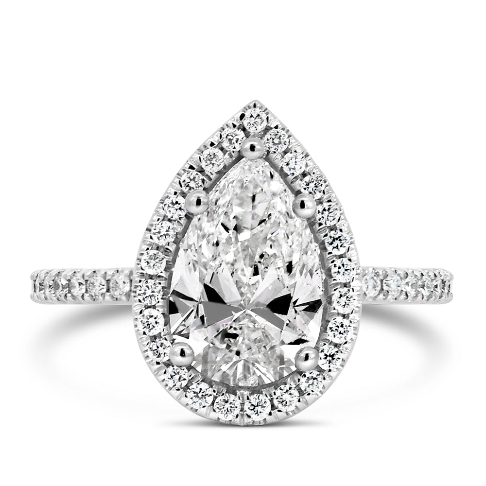 Pear Shaped Halo Engagement Ring with 2.53 Carat TW of Diamonds in 14kt White Gold