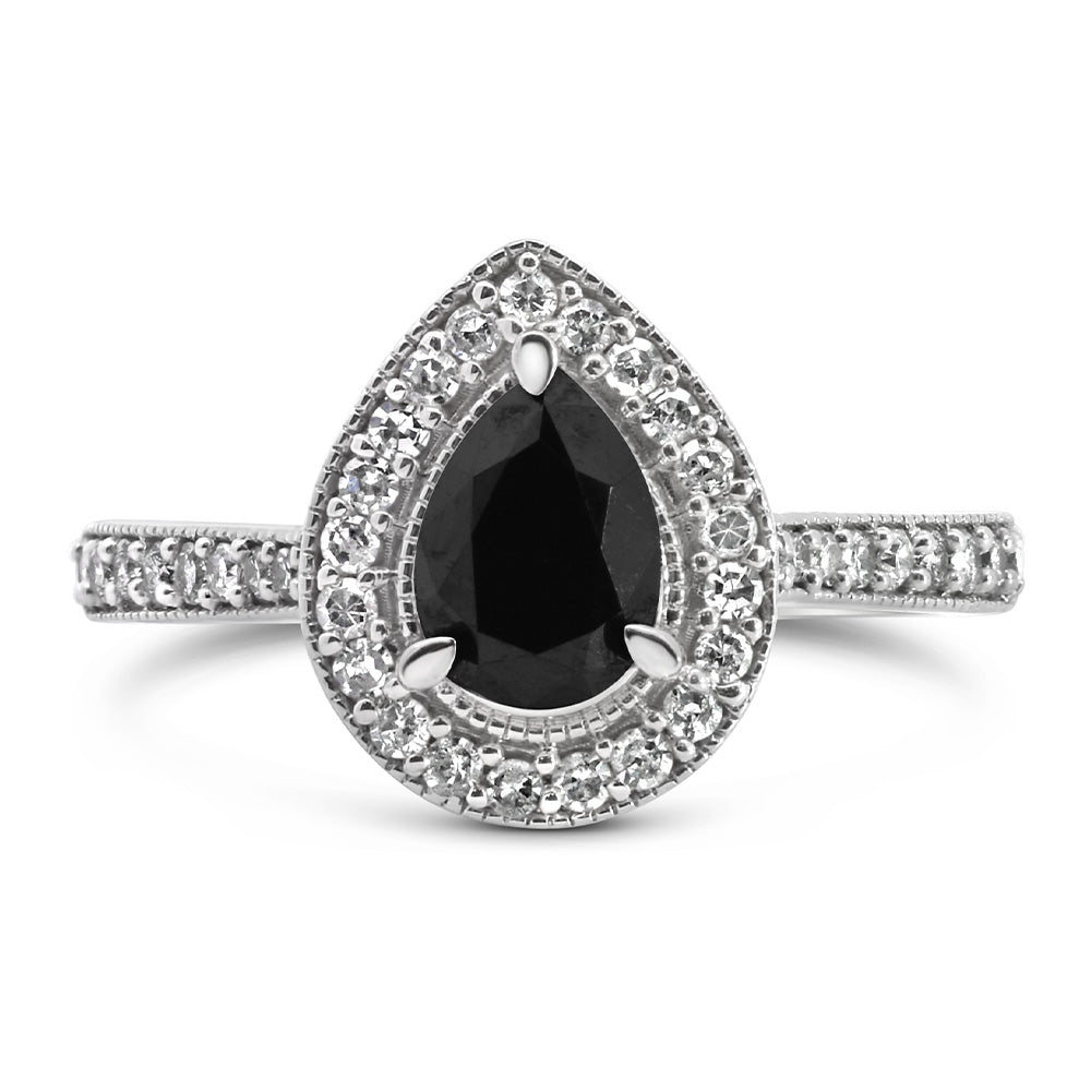 Engagement Ring with 1.05 Carat TW of Black and White Diamonds in 14kt White Gold