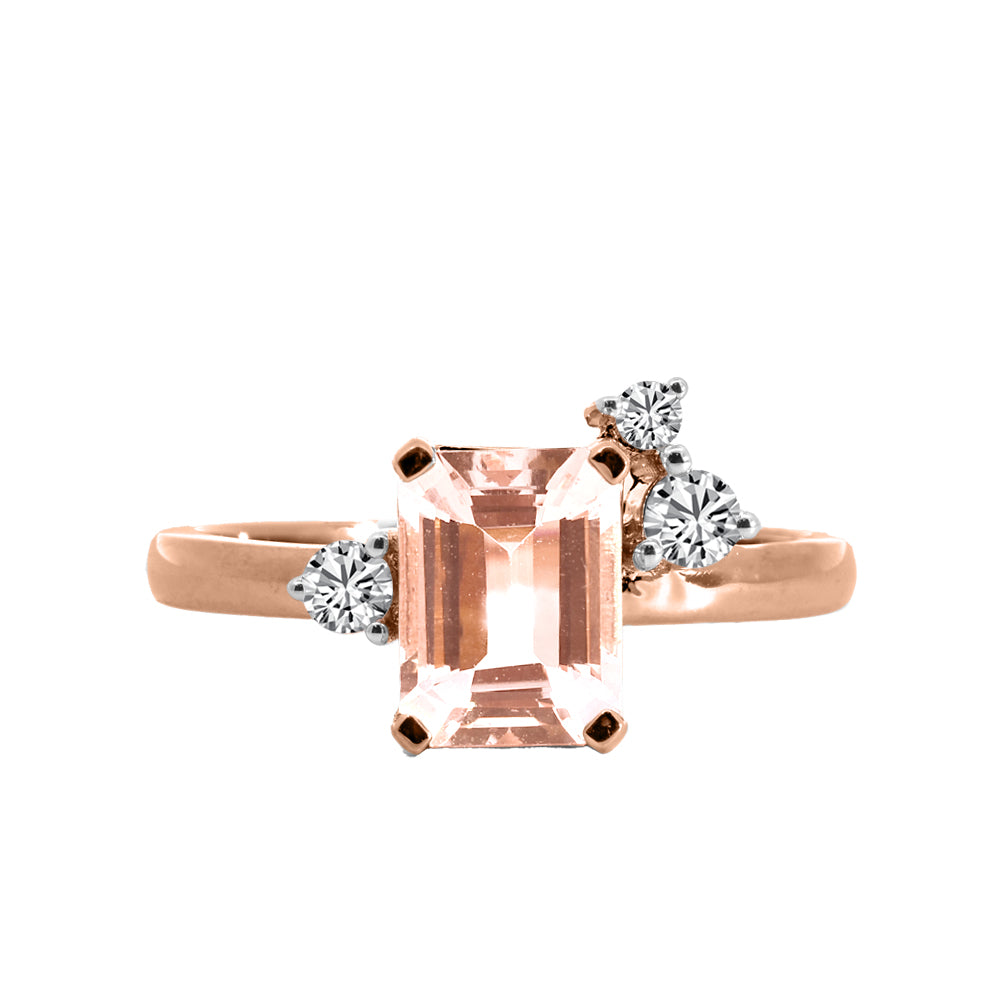 Ring with 8X6MM Emerald Cut Morganite and .15 Carat TW of Diamonds in 14kt Rose Gold