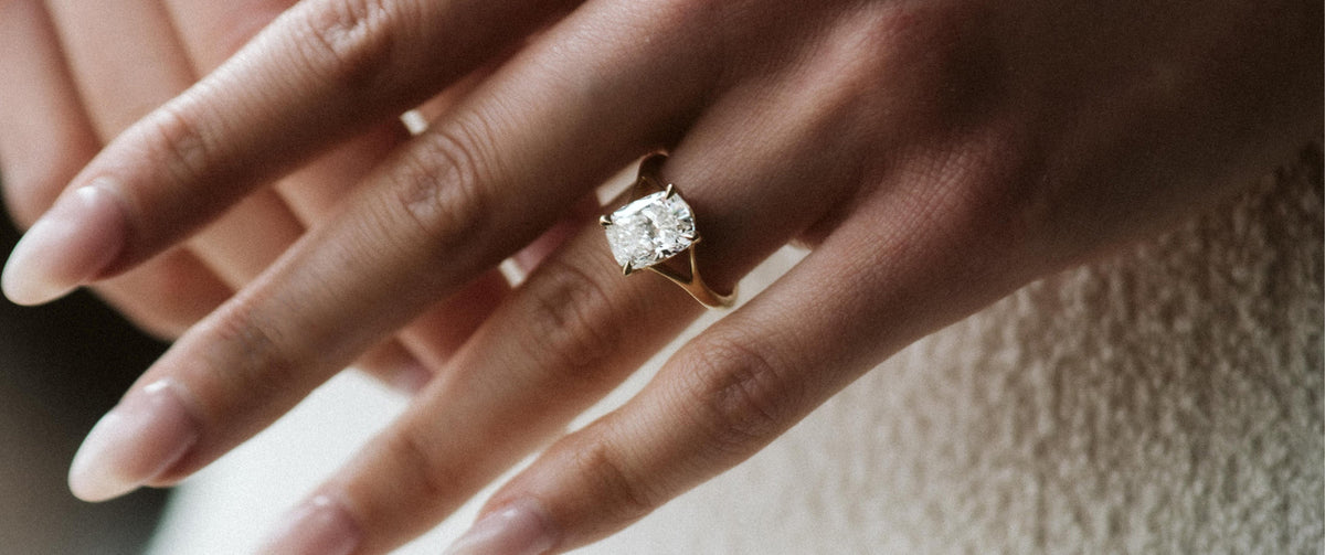 Closeup On 2.5 Carat Cushion Cut Engagement Ring
