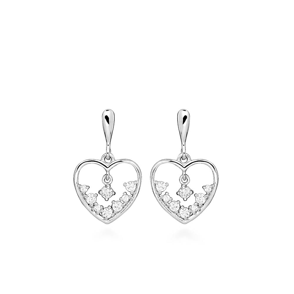 Heart Earrings with Cubic Zirconia in Sterling Silver