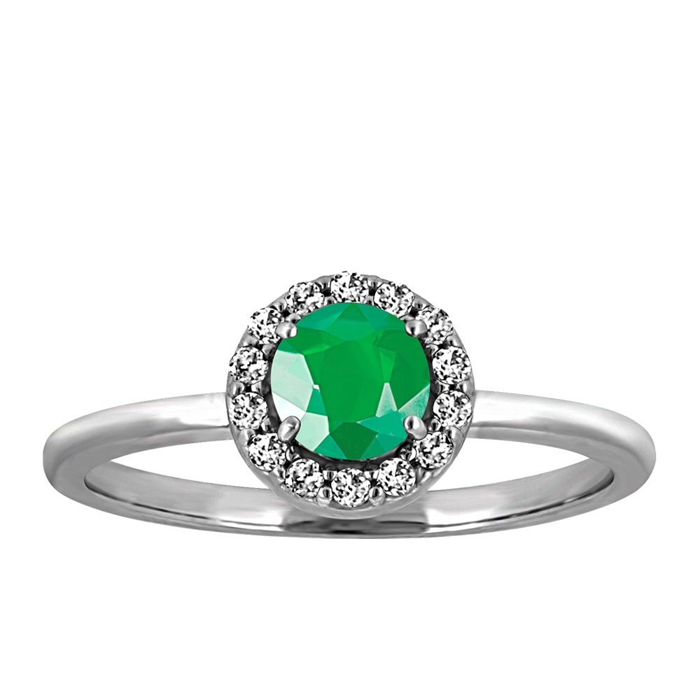 Ring with Created Emerald and Cubic Zirconia in Sterling Silver