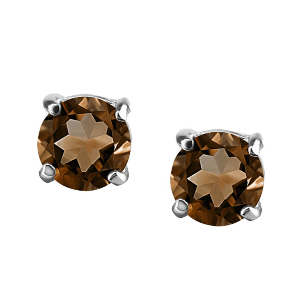 4MM Stud Earrings With Smoky Quartz In 14kt White Gold
