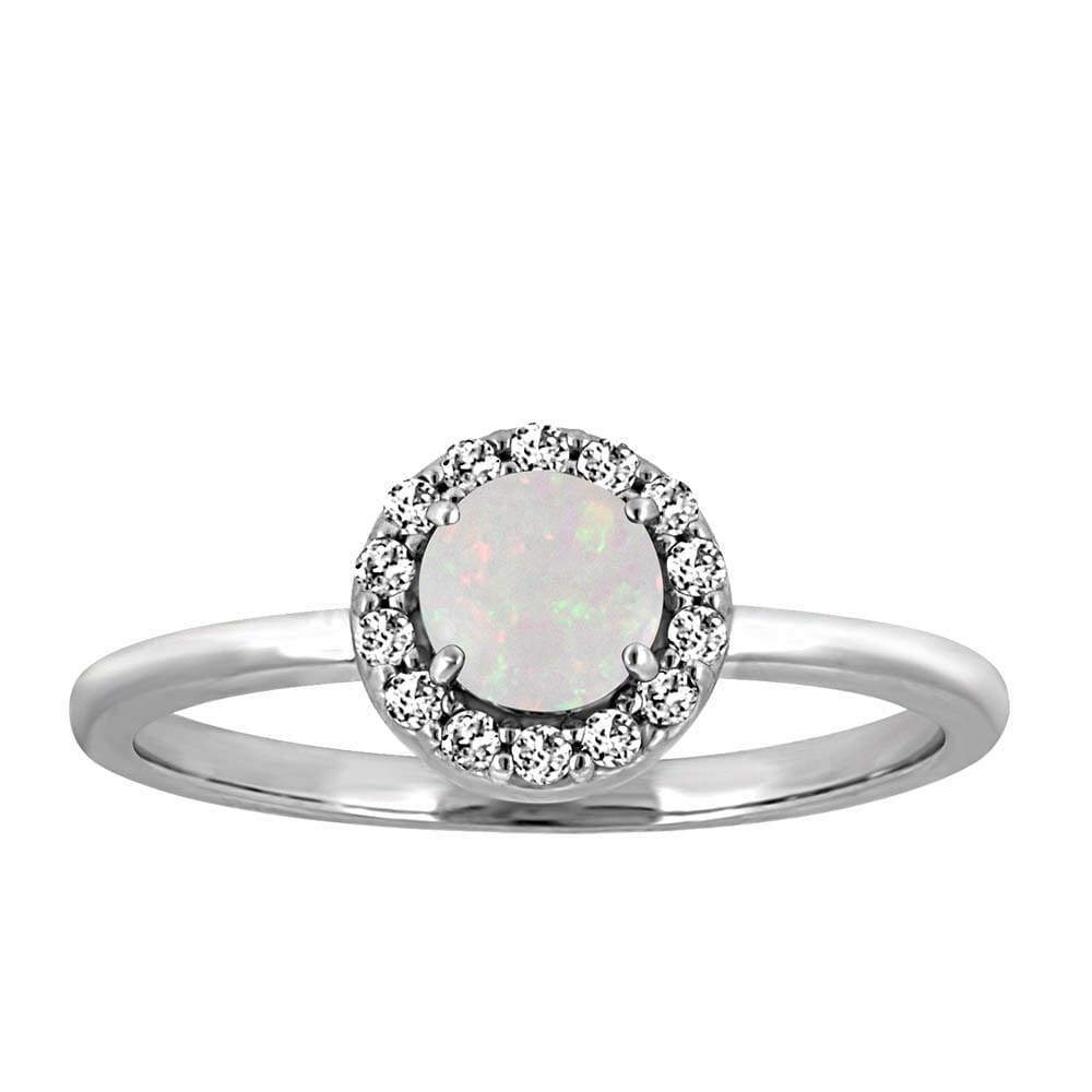 Ring with Genuine Opal and Cubic Zirconia in Sterling Silver