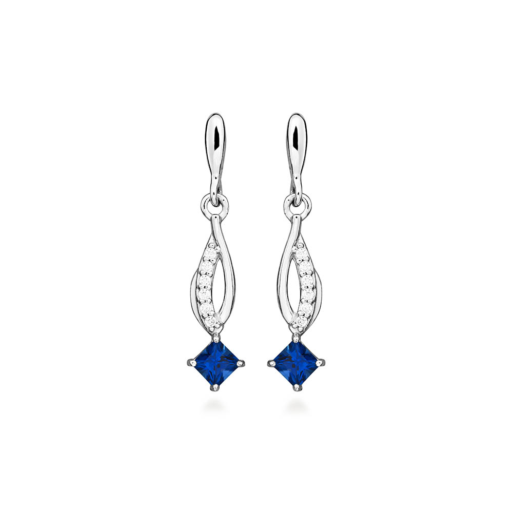 Earrings with Created Blue Sapphire and Cubic Zirconia in Sterling Silver