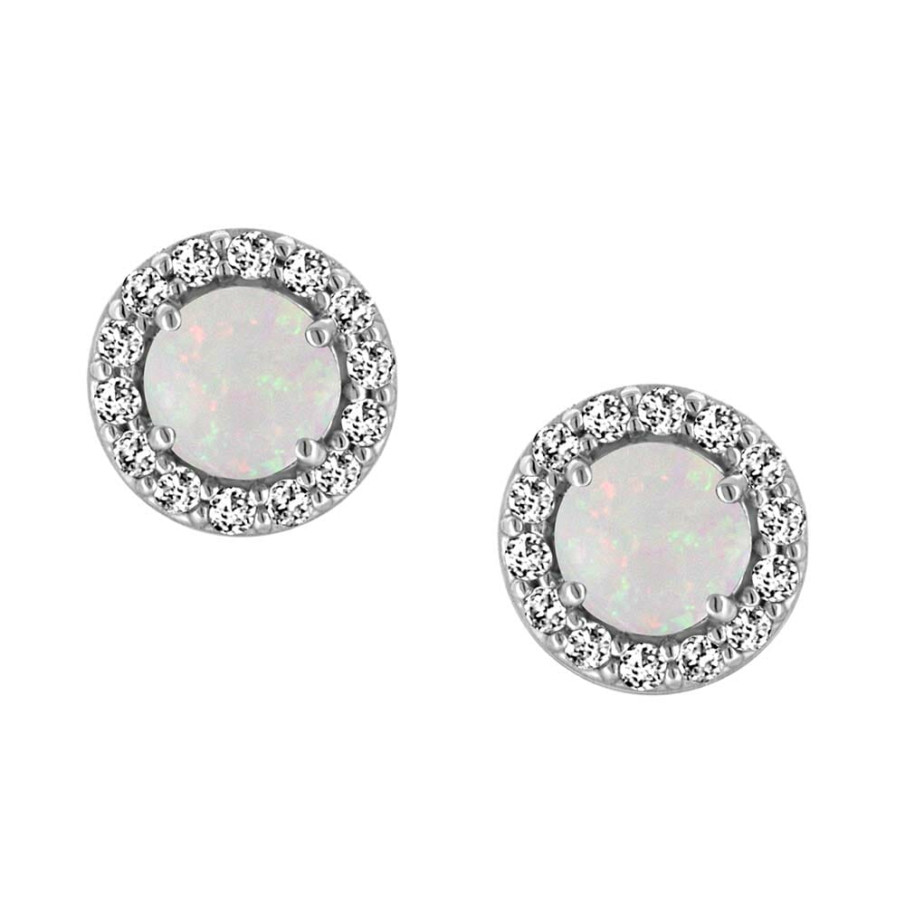 Earrings with Genuine Opal and Cubic Zirconia in Sterling Silver