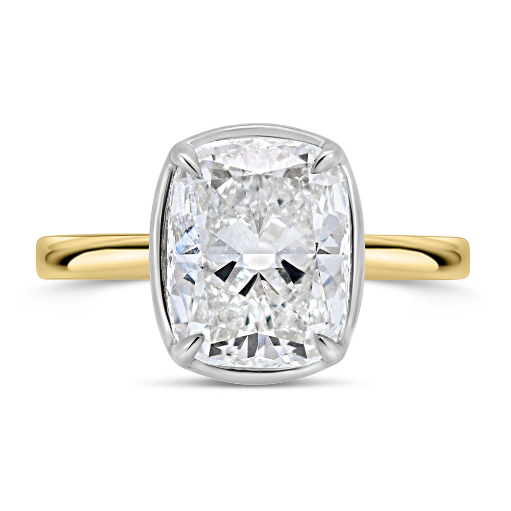 Elongated Cushion Cut Engagement Ring with 3.50 Carat Lab Created Diamond in 14kt Yellow Gold