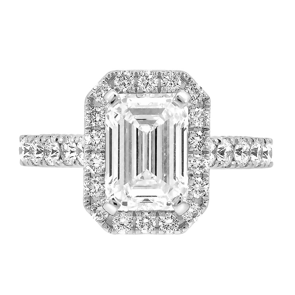 Emerald Cut Halo Engagement Ring with 3.95 Carat TW of Lab Created Diamonds in 14kt Yellow and White Gold