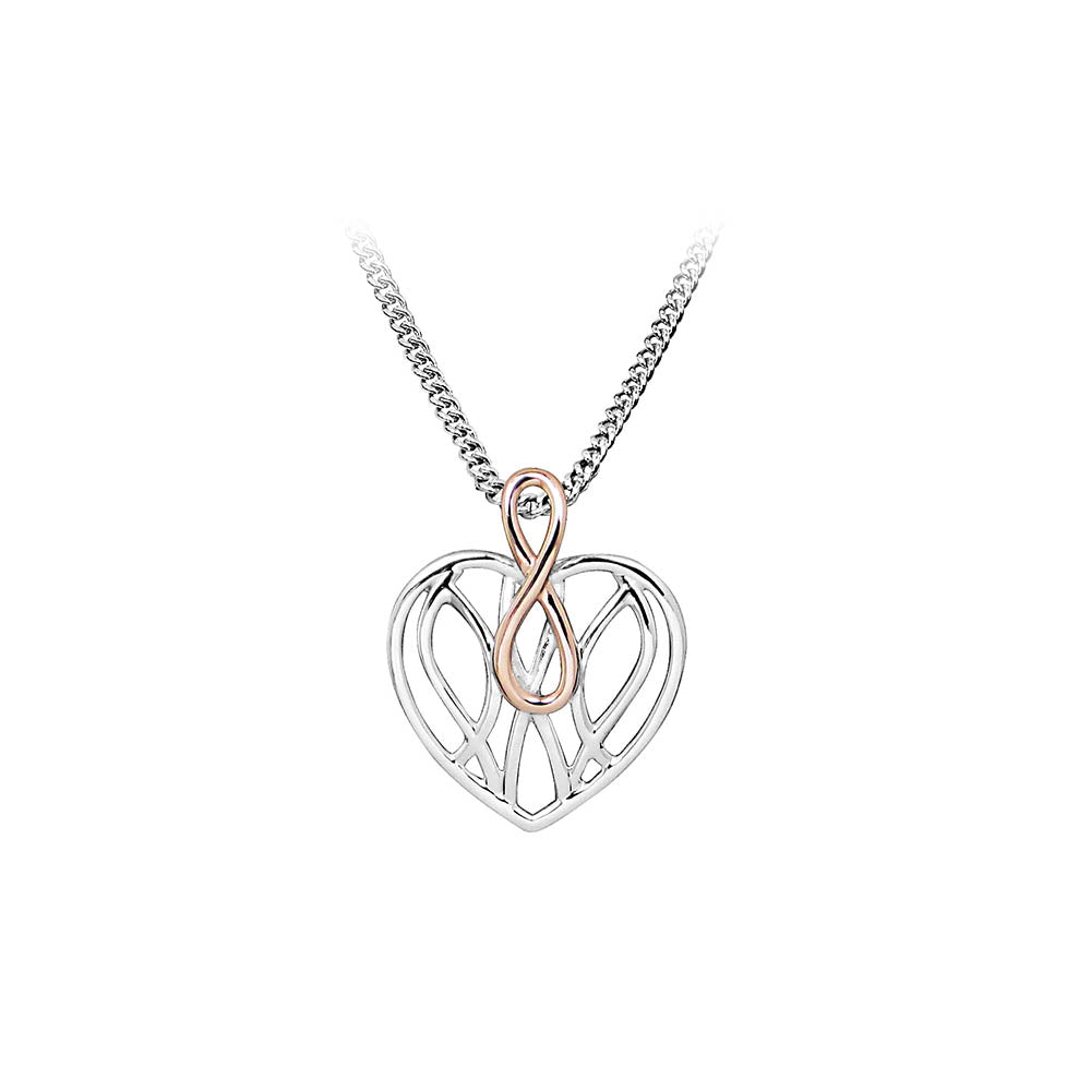 Infinity Heart Pendant in Silver and Rose Tone Sterling Silver with Chain