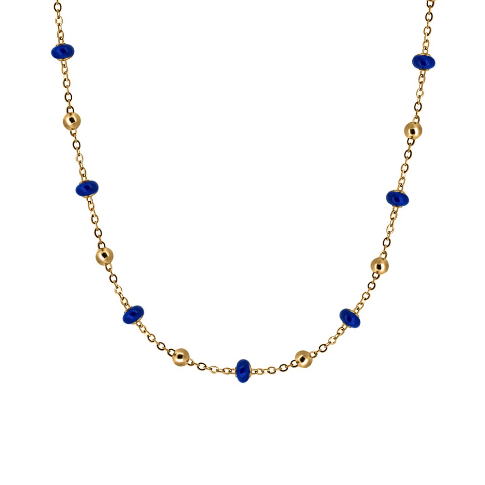 16"+2" Beaded Chain with Navy Enamel in 10kt Yellow Gold