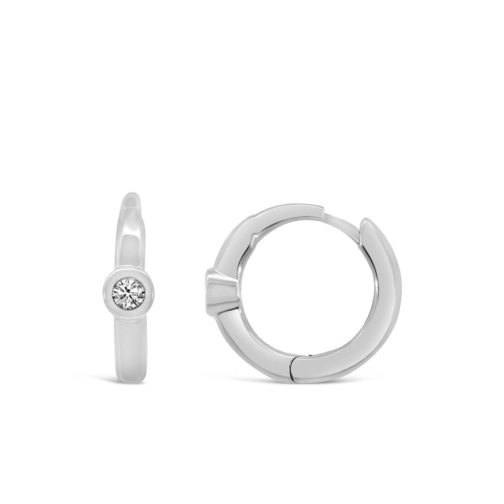 Huggie Hoop Earrings with .07 Carat TW of Diamonds in 10kt White Gold