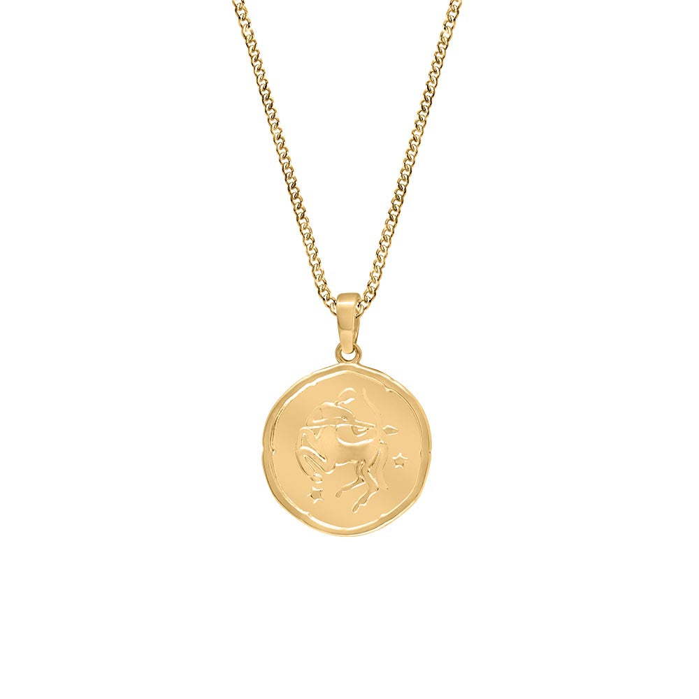 15MM Sagittarius Zodiac Disc Pendant in 10kt Yellow Gold with Chain