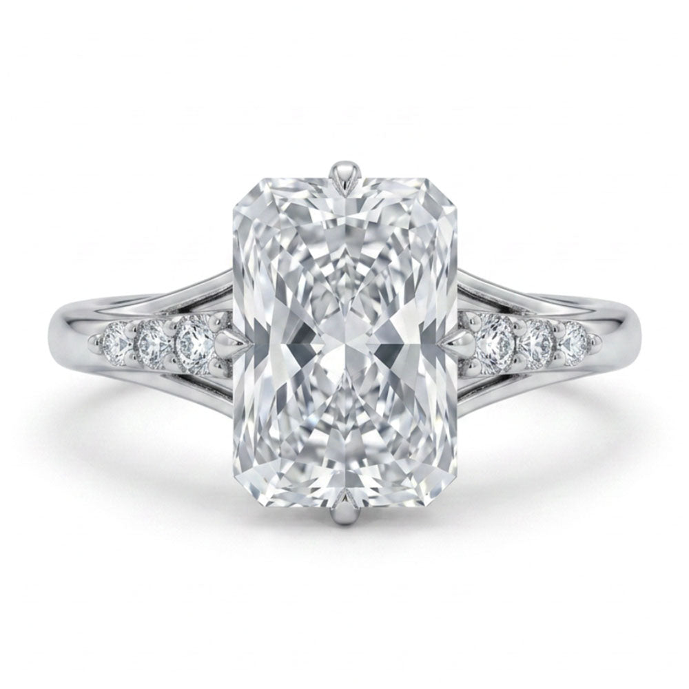 Elongated Radiant Engagement Ring with 3.20 Carat TW of Lab Created Diamonds in 14kt White Gold