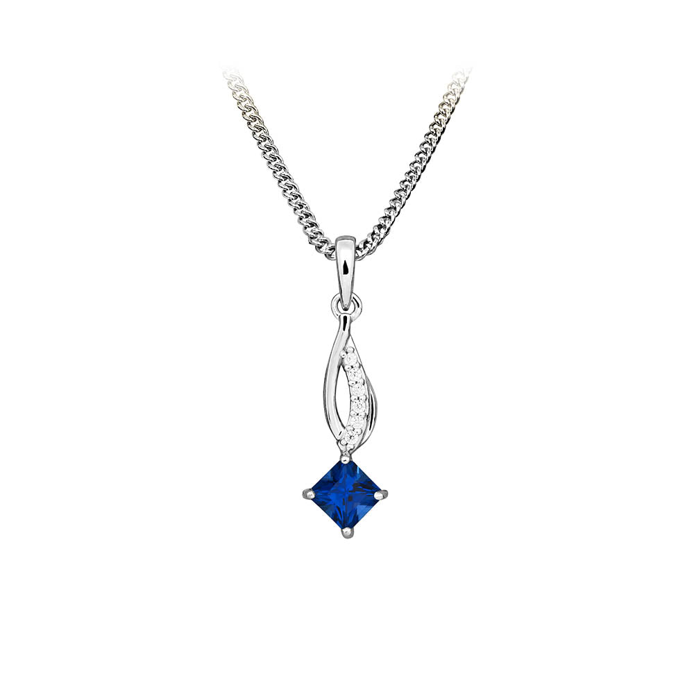 Pendant with Created Blue Sapphire and Cubic Zirconia Sterling Silver with Chain