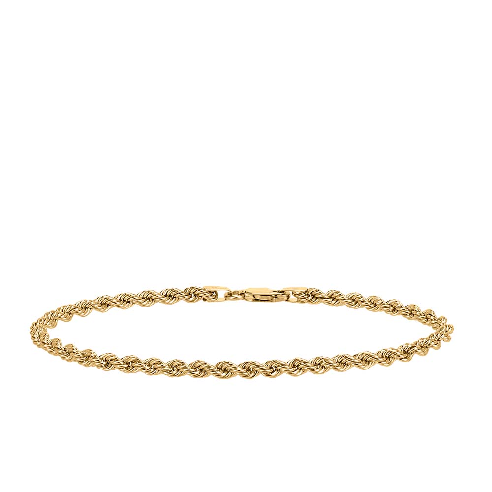 8" 3mm Rope Chain Bracelet in 10kt Yellow Gold