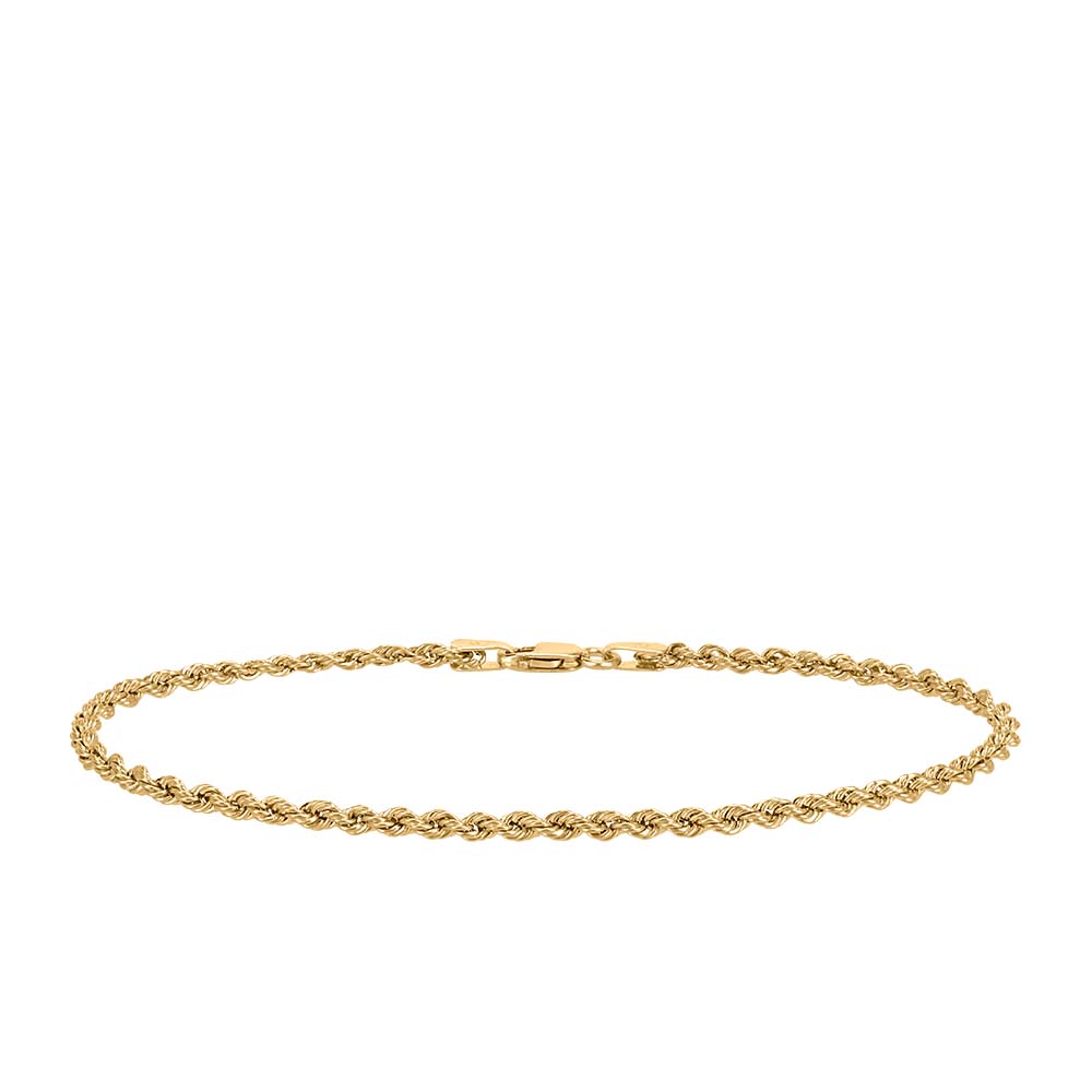 7.5" 2mm Rope Chain Bracelet in 10kt Yellow Gold
