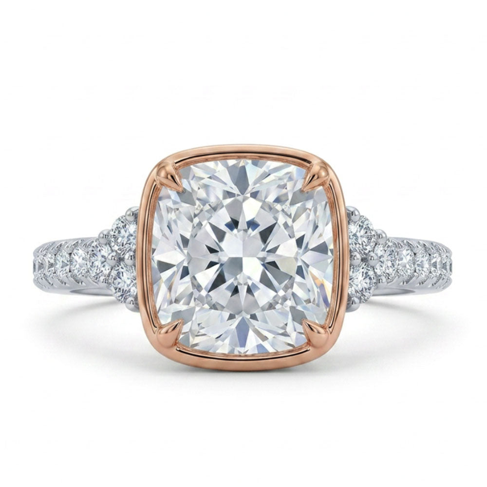 Cushion Cut Engagement Ring with 2.50 Carat TW of Lab Created Diamonds in 14kt White and Rose Gold