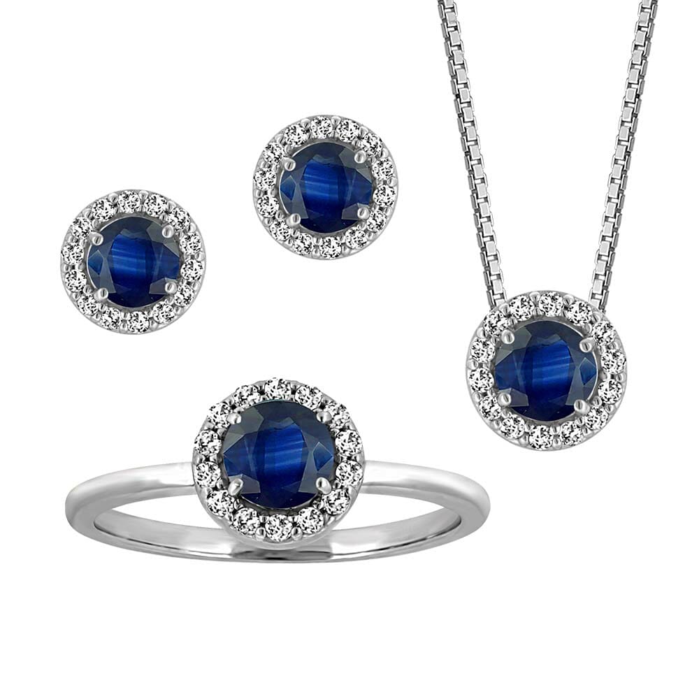 Birthstone Set Bundle with Created Sapphire and Cubic Zirconia in Sterling Silver