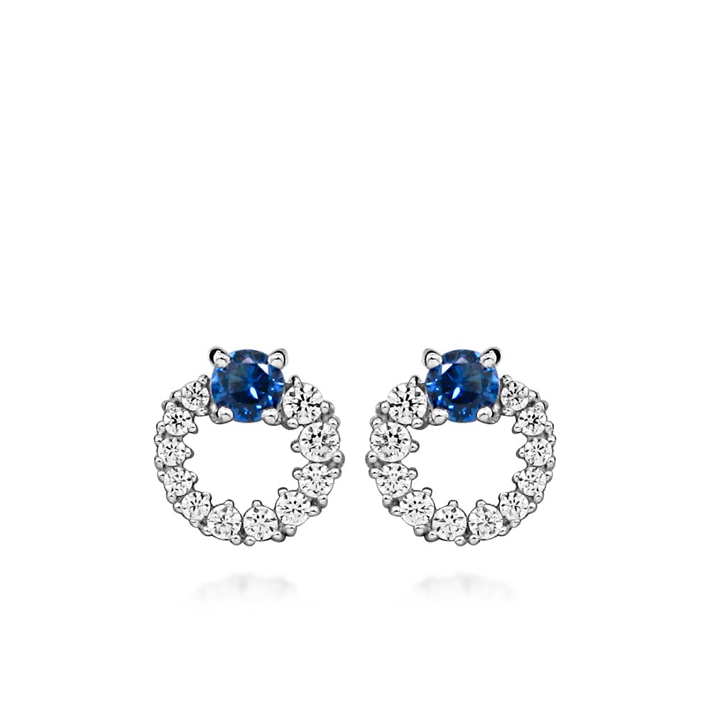 Earrings with Blue Sapphire and Cubic Zirconia in Sterling Silver