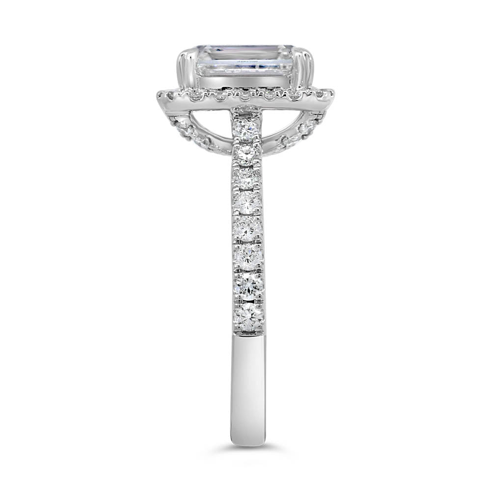 Emerald Cut Halo Engagement Ring with 2.65 Carat TW of Lab Created Diamonds in 14kt White Gold