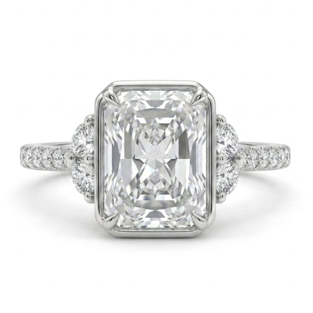 Elongated Radiant Engagement Ring with 3.50 Carat TW of Lab Created Diamonds in 14kt White Gold